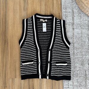 LOFT Striped V-Neck Pocket Sweater Vest